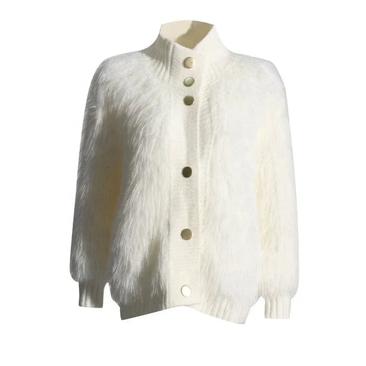 OUDINA Women's Clothing Knitted Solid Color Sweater 2024 Spring New Style Half Turtleneck Mink Fur Ladies Sweaters