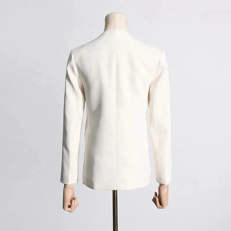 OUDINA Women's Spring Elegant Blazers 2024 New Korean Style Niche Rhinestone Hollow Design Temperament Blazer Woman