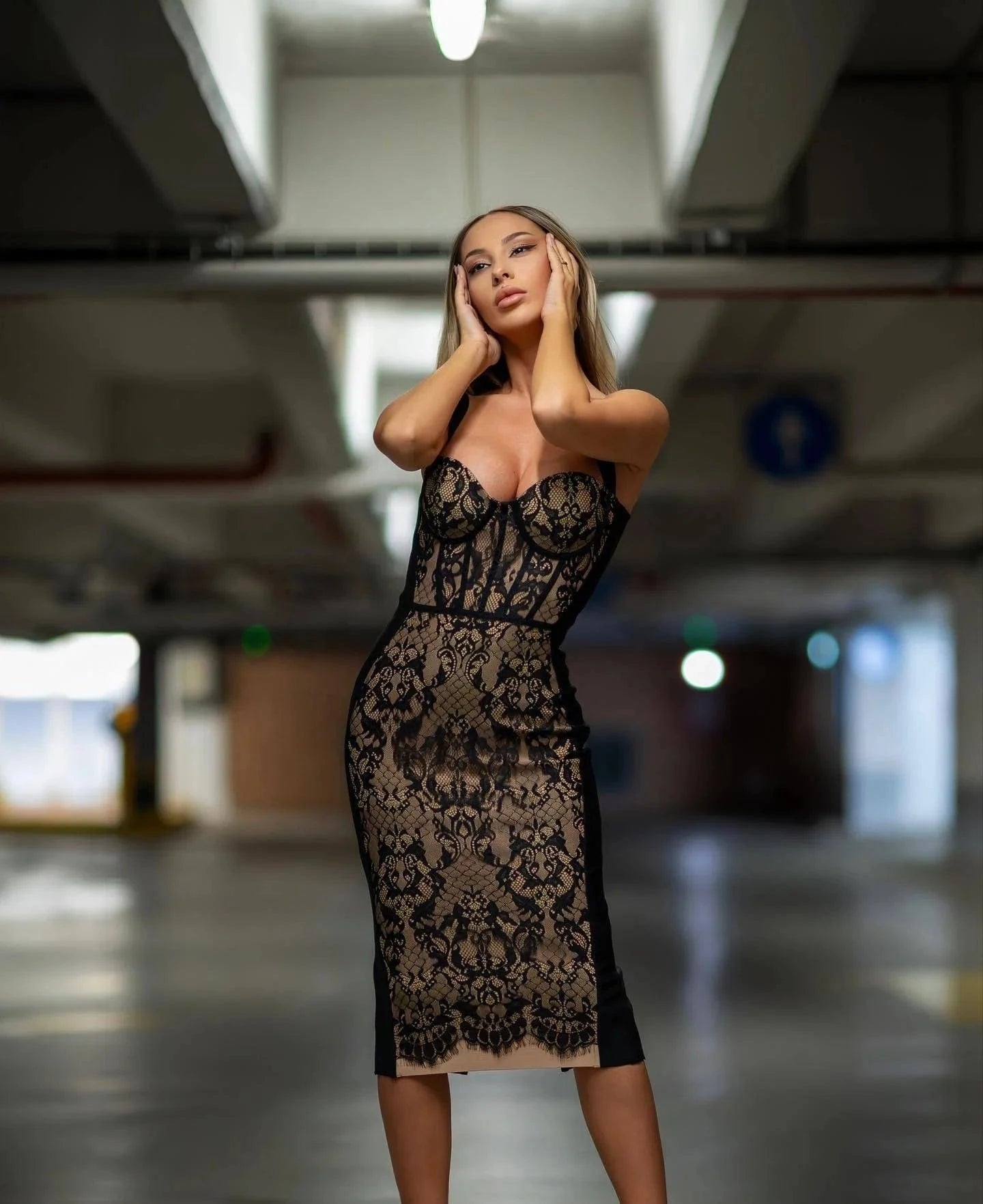 OUDINA Women's Stylish Clothing French Long Nightclub Tight Dresses Women Lady Elegant Formal Long Lace Evening Dress