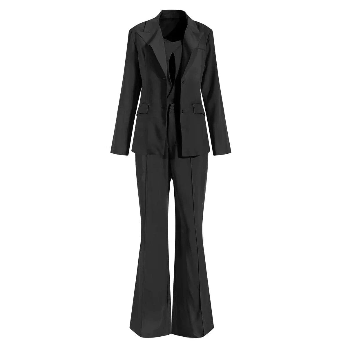OUDINA Women's Tuxedo Celebrity Style Sexy Tops Flared Pants Blazer 2 Piece Sets Blazers Women Suits