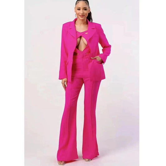 OUDINA Women's Tuxedo Celebrity Style Sexy Tops Flared Pants Blazer 2 Piece Sets Blazers Women Suits