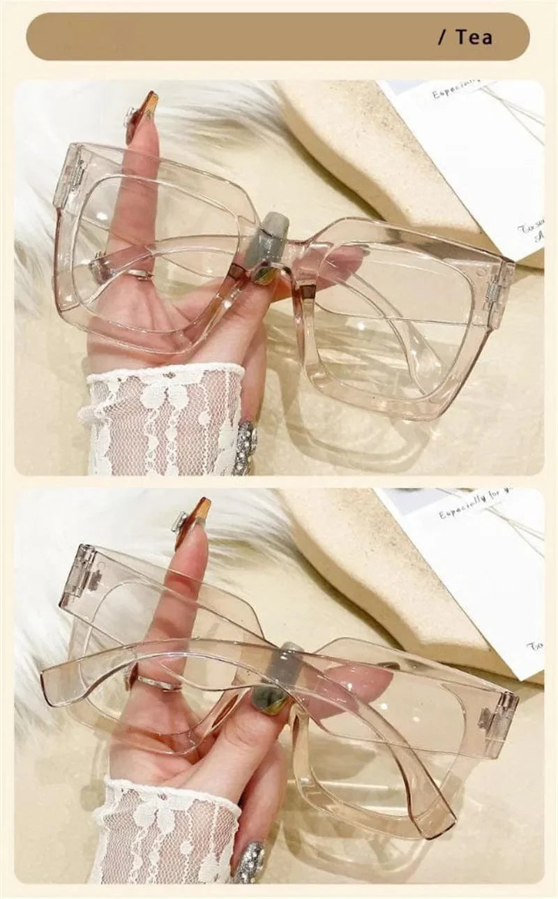 Oversized Transparent Computer Glasses Frame Anti Blue Light Blocking Glasses Large Frame Black Leopard Glasses Clear Lenses