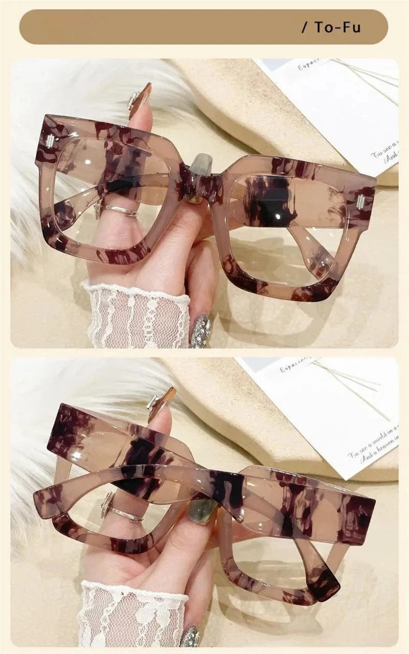 Oversized Transparent Computer Glasses Frame Anti Blue Light Blocking Glasses Large Frame Black Leopard Glasses Clear Lenses