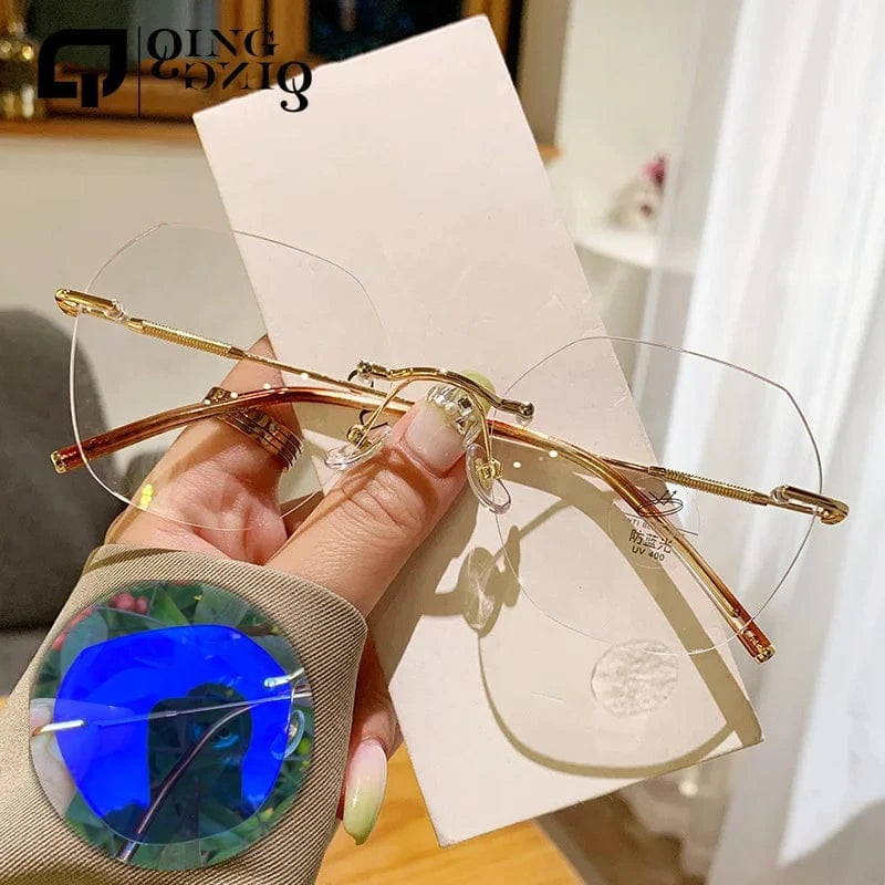 P1 / Cat Eye anti blue light photochromic white gold metal diamond 2024 photogray anti reflection bezel computer women frames for eye glasses