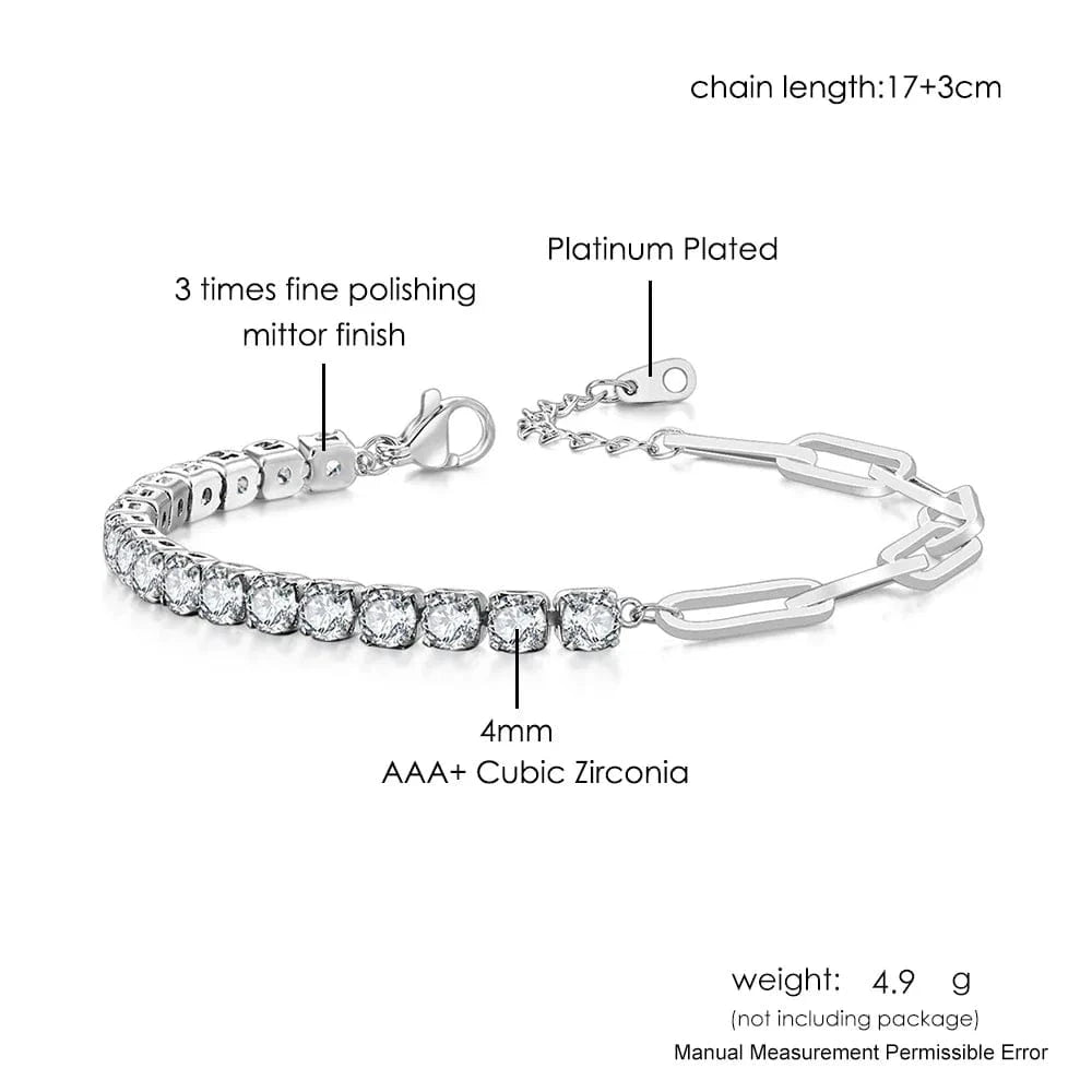 Paper Clip Chain Tennis Bracelet Women Asymmetric Kpop Hand Bracelets Zircon Y2k Accessories Luxury Designer Jewelry Gift LAMOON