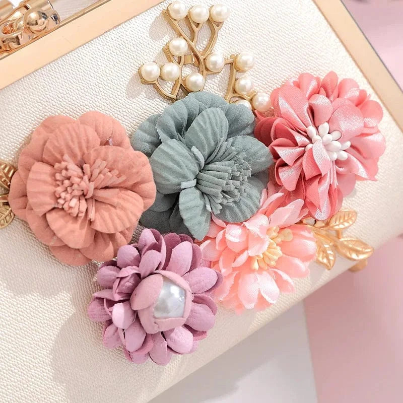 Party elegant handbag small square flower pearl hand bling purse ladies clutch evening bag for women luxury
