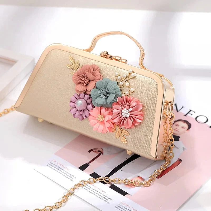 Party elegant handbag small square flower pearl hand bling purse ladies clutch evening bag for women luxury