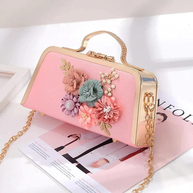 Party elegant handbag small square flower pearl hand bling purse ladies clutch evening bag for women luxury