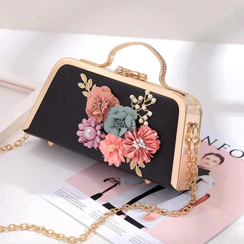Party elegant handbag small square flower pearl hand bling purse ladies clutch evening bag for women luxury