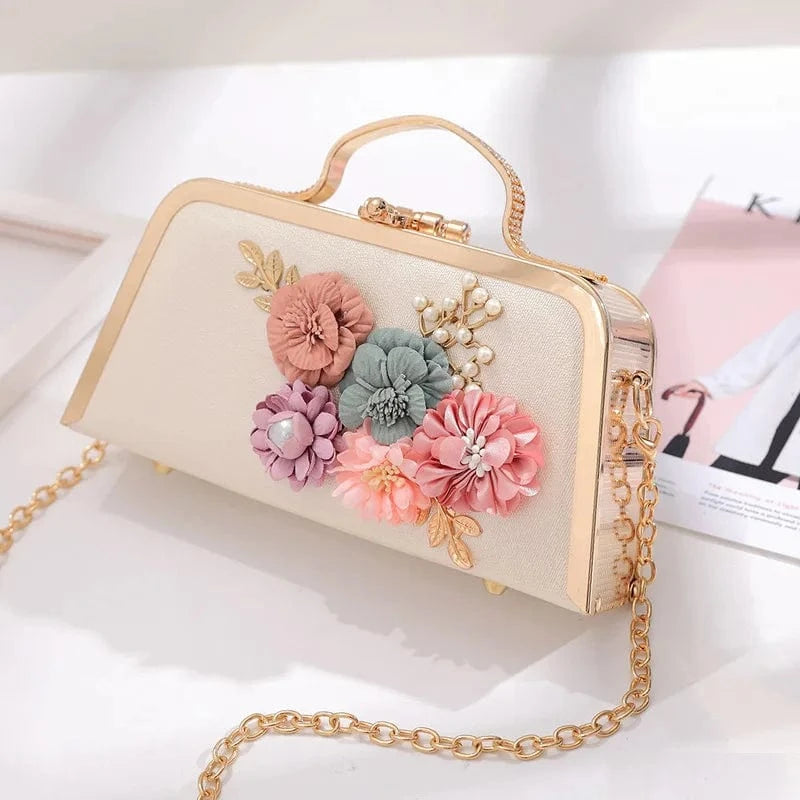 Party elegant handbag small square flower pearl hand bling purse ladies clutch evening bag for women luxury