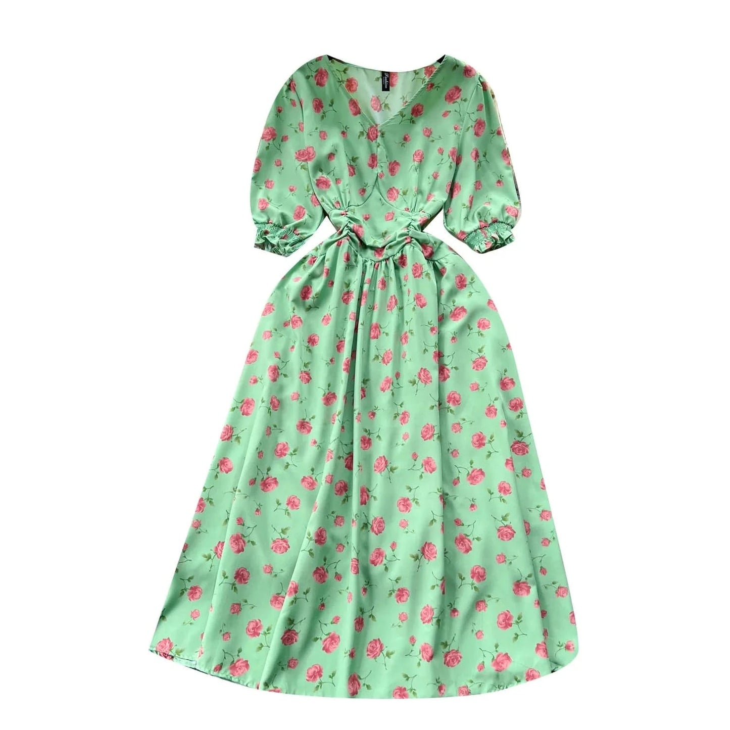 Pastoral French Fragmented Flower Bubble Sleeves Dress for Women Slim Waist Beach Vacation Dress