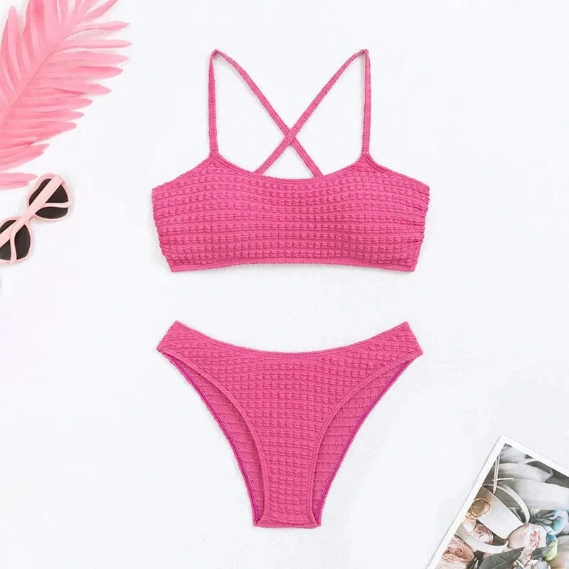 PASUXI Custom Logo New Solid Color Two Piece Swimsuit Bathing Suits Sexy Bikinis Woman Plus Size Swimwear Beachwear 2024