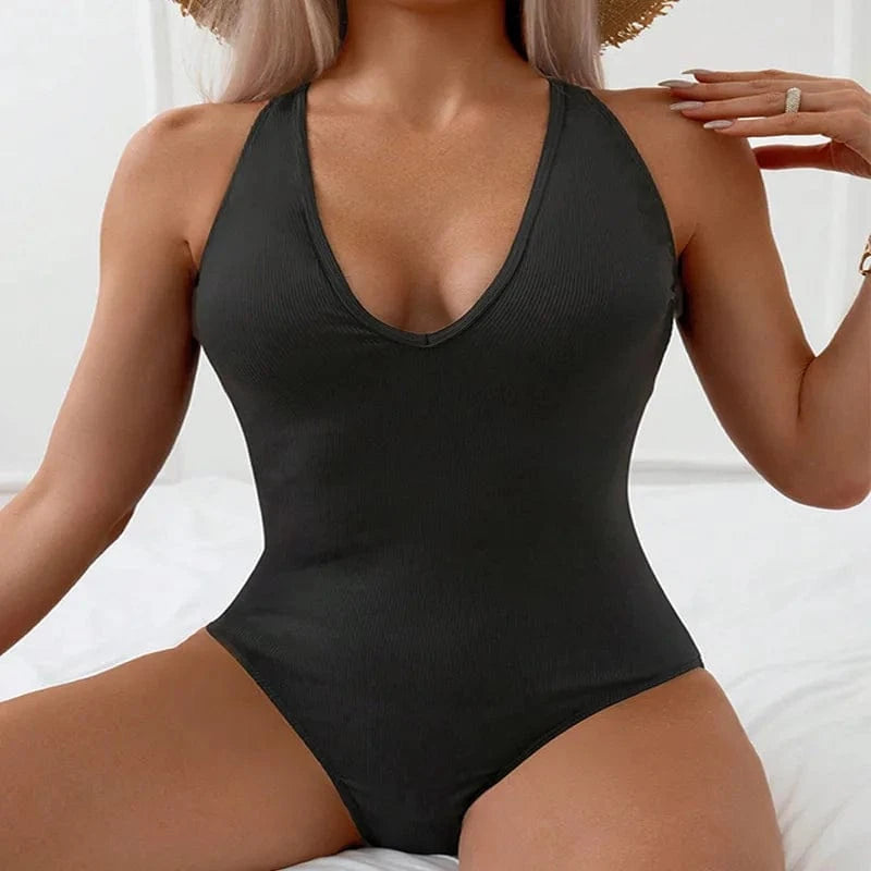 PASUXI New 2024 Custom Swimwear Open Back Sexy Bikini Female Girl Sexy Casual Swimsuit Solid Beachwear One Piece Swimsuit