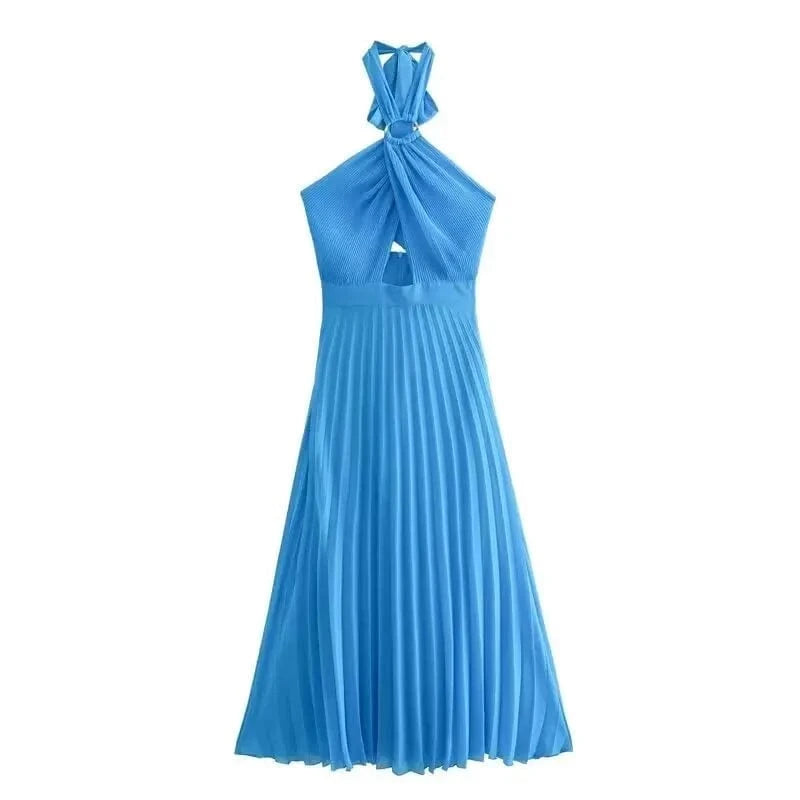 PB&ZA Women 2024 summer New Chic Fashion Small pleated collar Dress Vintage Sleeveless Female Dresses Vestidos robe Mujer