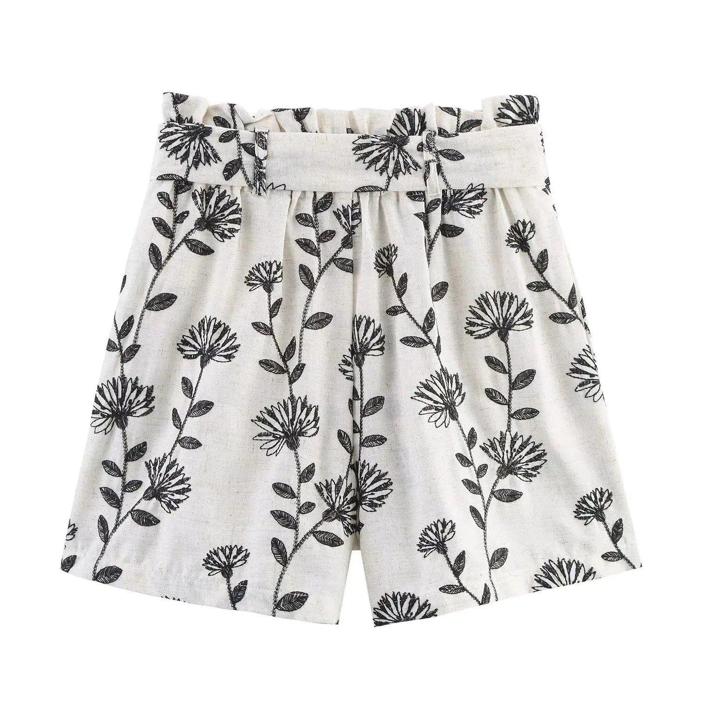 PB&ZA Women 2025 New Chic Fashion Embroidered Paper Bag Style Casual Shorts Skirts Vintage High Waist Female Skorts Mujer