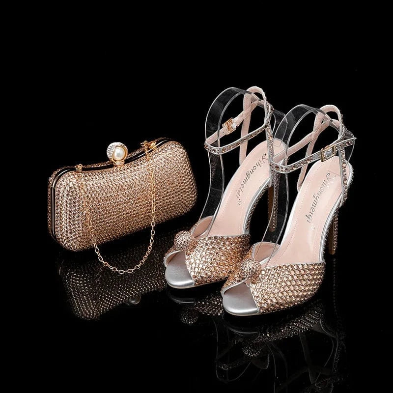 PDEP 2023 luxury Pearl Stiletto Heels Peep Toe Wedding Bridal Shoes and bags purse sets matching for women heels For Ladies