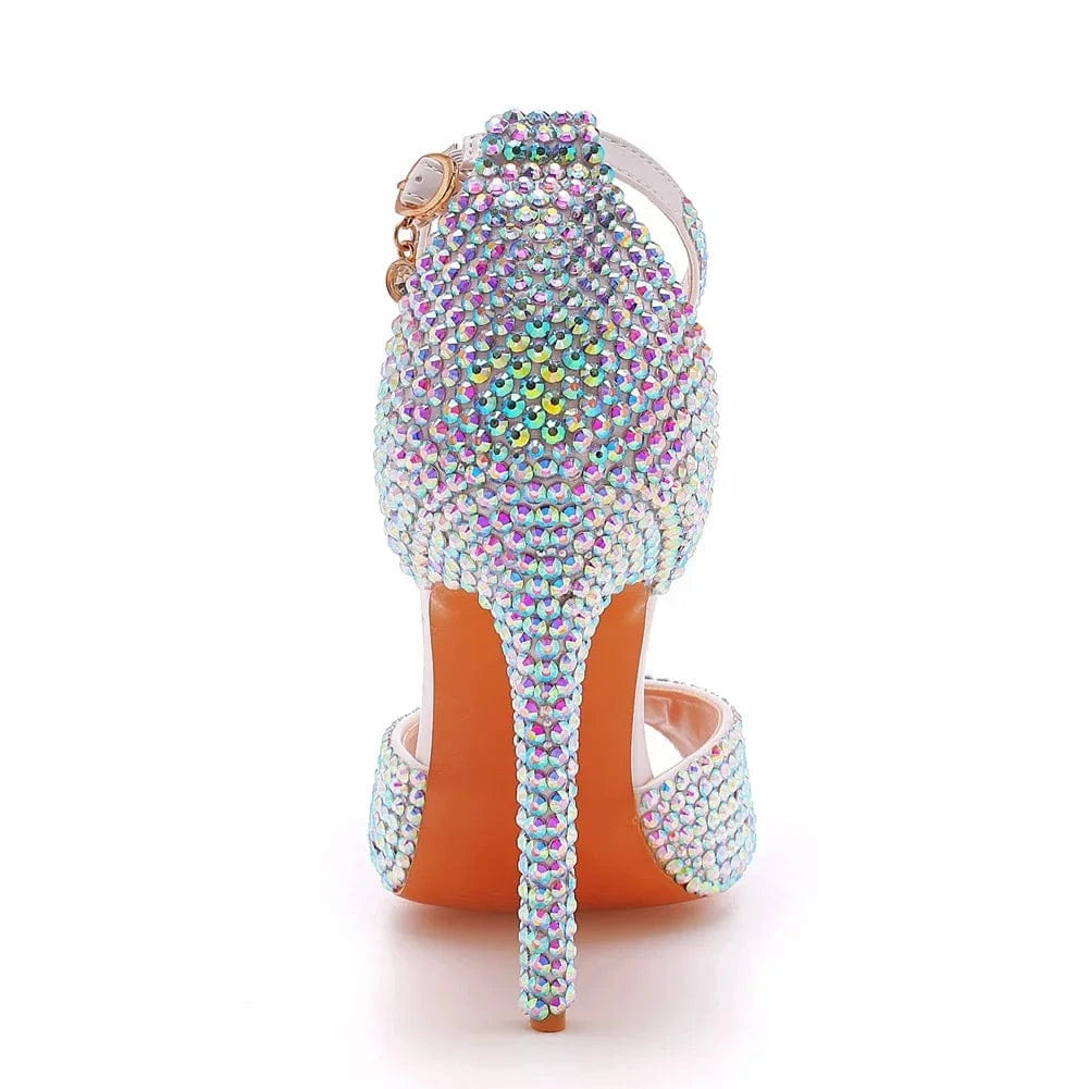 PDEP Fish Mouth High Heeled Sandals shoes Diamond rhinestone Large size 46 Heeled Sandals heels sandals for women and ladies