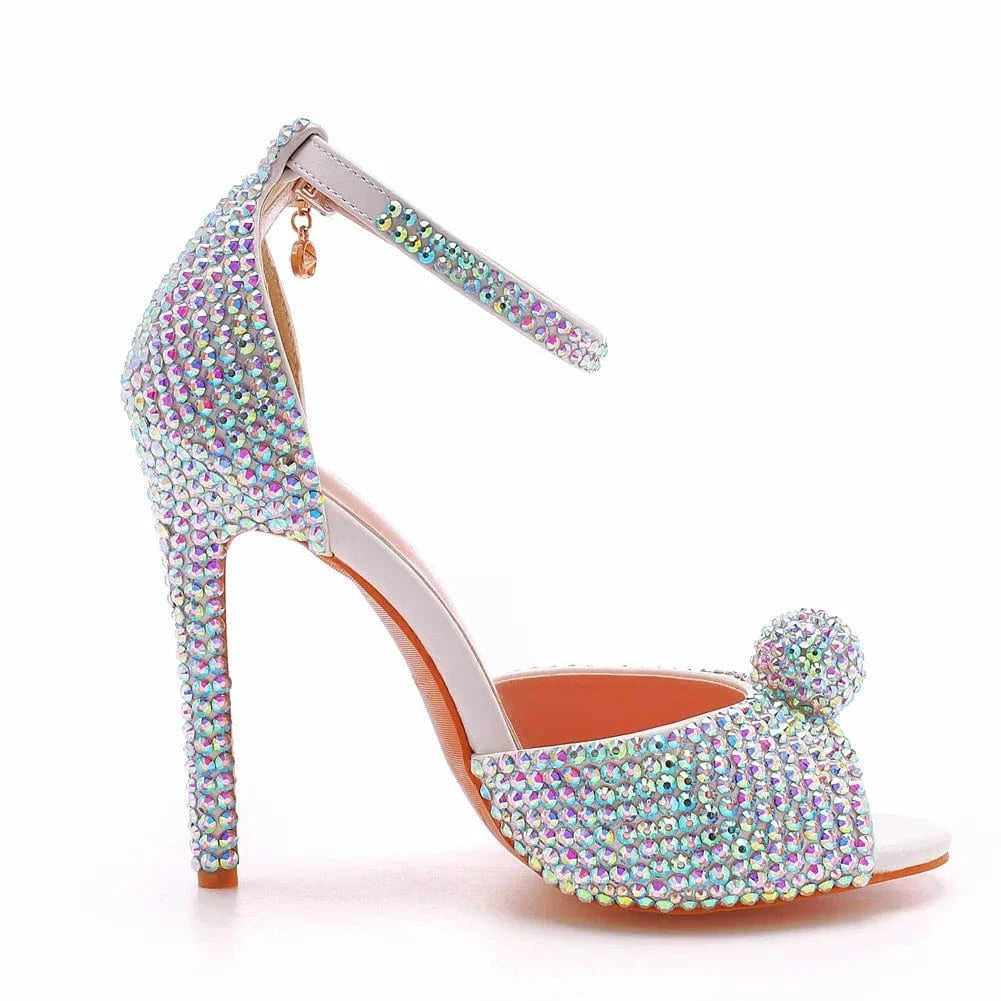 PDEP Fish Mouth High Heeled Sandals shoes Diamond rhinestone Large size 46 Heeled Sandals heels sandals for women and ladies