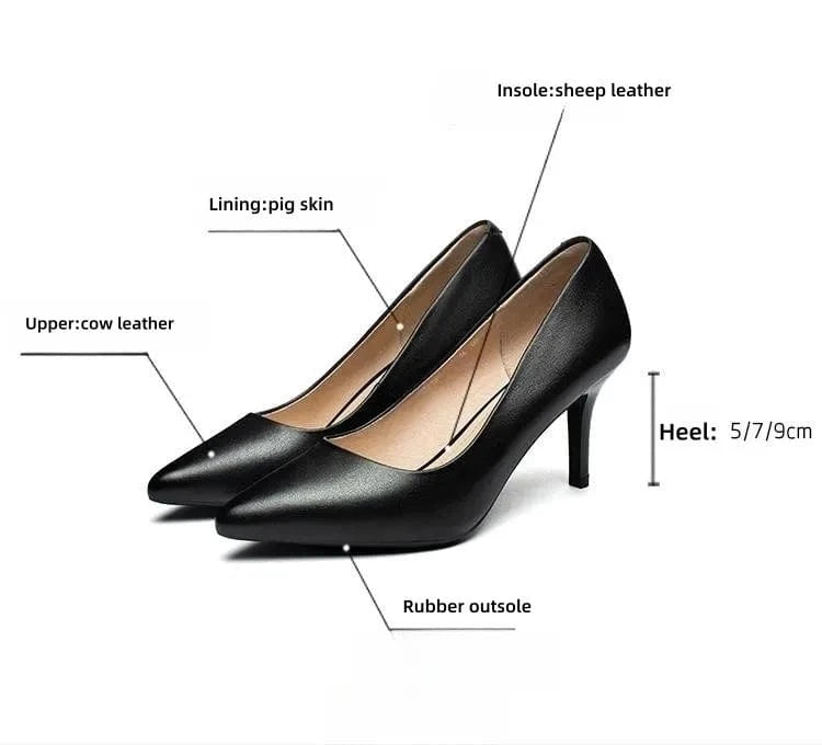 PDEP genuine cow leather Women's office Shoes 2023 point toe Stiletto Professional High Heels Work Shoes Women