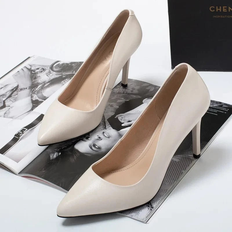 PDEP genuine cow leather Women's office Shoes 2023 point toe Stiletto Professional High Heels Work Shoes Women