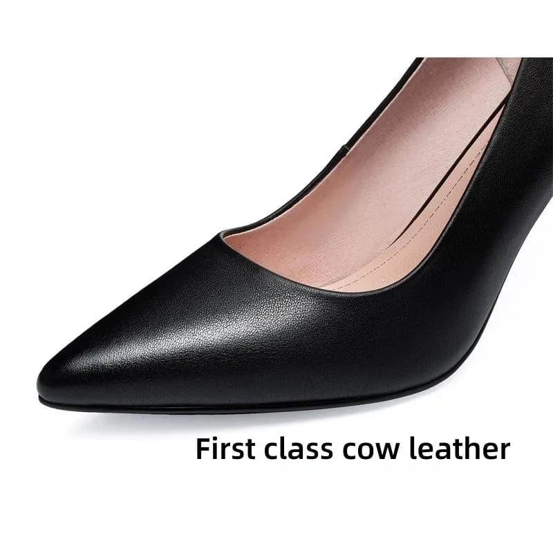 PDEP genuine cow leather Women's office Shoes 2023 point toe Stiletto Professional High Heels Work Shoes Women