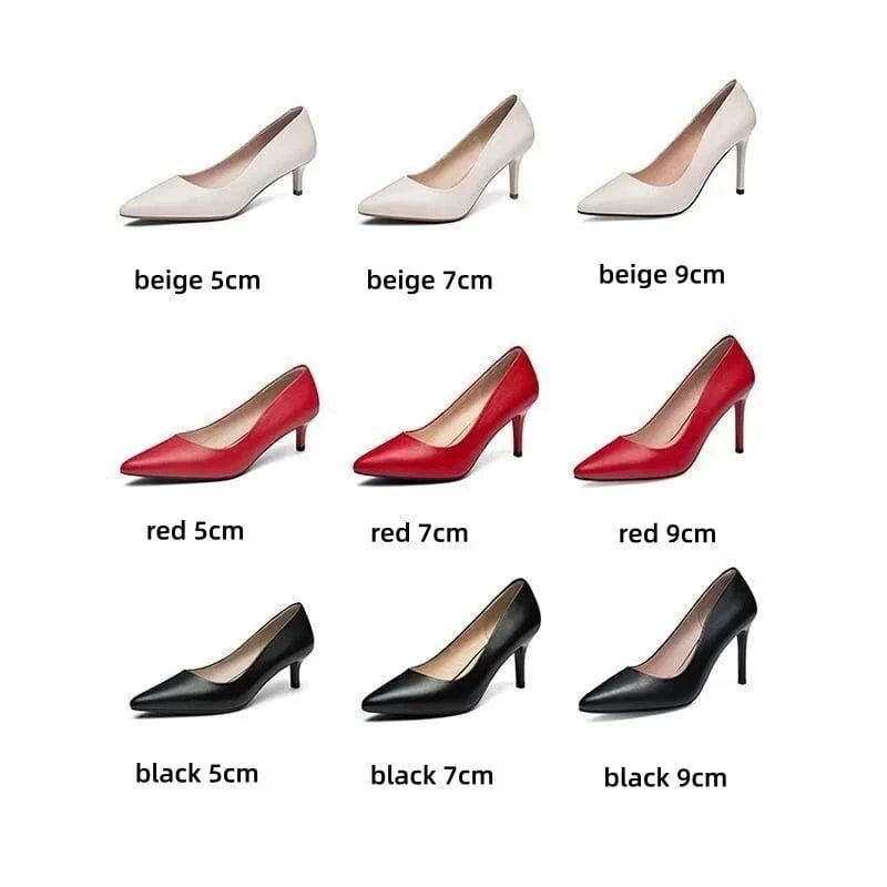 PDEP genuine cow leather Women's office Shoes 2023 point toe Stiletto Professional High Heels Work Shoes Women