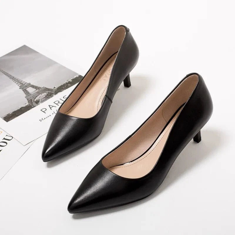 PDEP genuine cow leather Women's office Shoes 2023 point toe Stiletto Professional High Heels Work Shoes Women