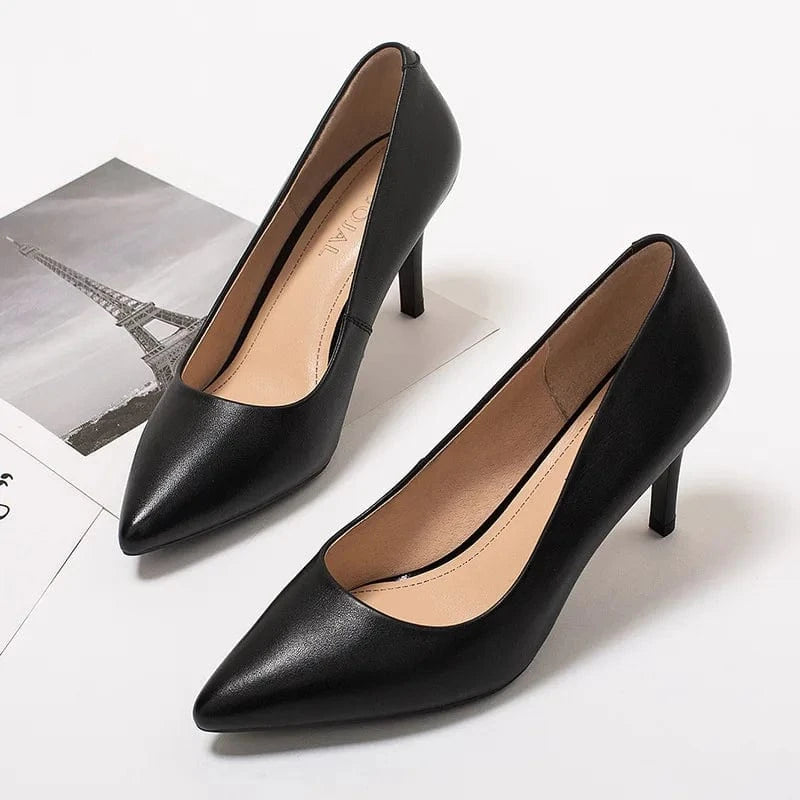 PDEP genuine cow leather Women's office Shoes 2023 point toe Stiletto Professional High Heels Work Shoes Women