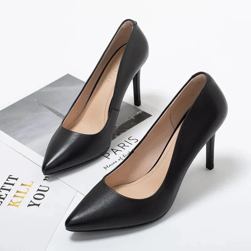 PDEP genuine cow leather Women's office Shoes 2023 point toe Stiletto Professional High Heels Work Shoes Women