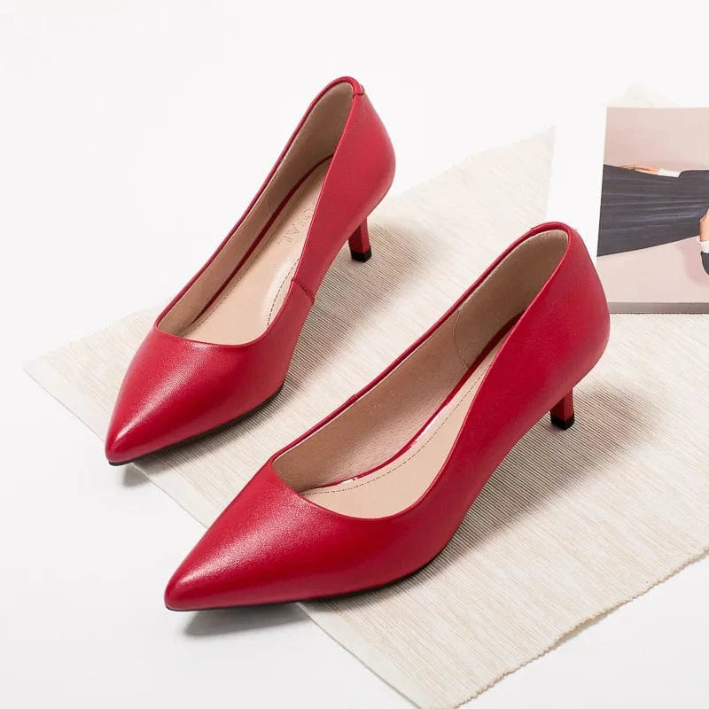 PDEP genuine cow leather Women's office Shoes 2023 point toe Stiletto Professional High Heels Work Shoes Women