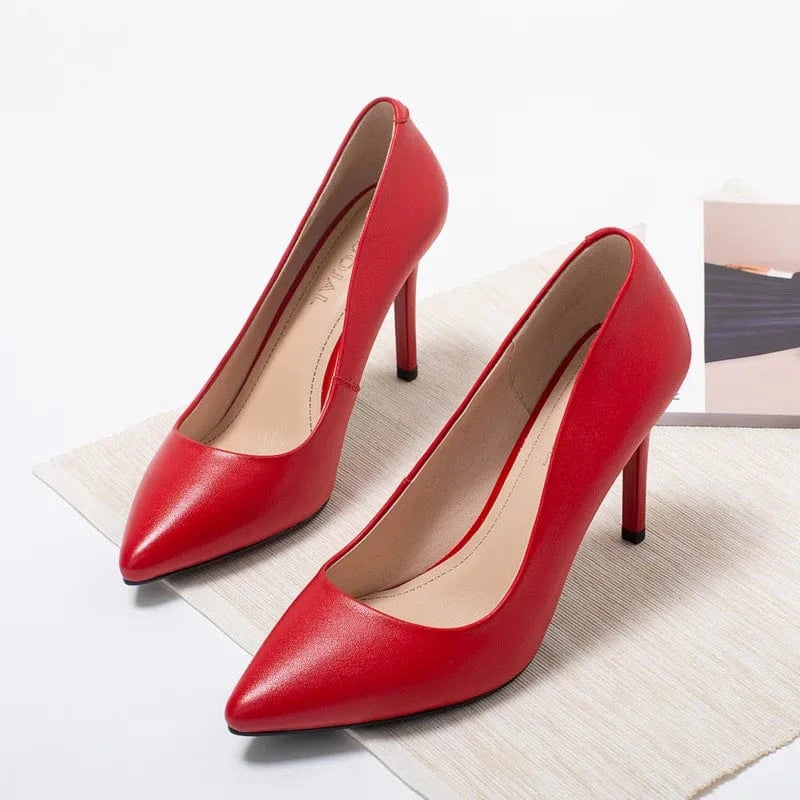 PDEP genuine cow leather Women's office Shoes 2023 point toe Stiletto Professional High Heels Work Shoes Women