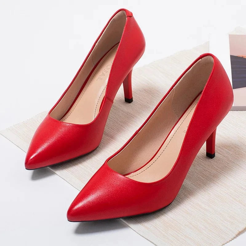 PDEP genuine cow leather Women's office Shoes 2023 point toe Stiletto Professional High Heels Work Shoes Women