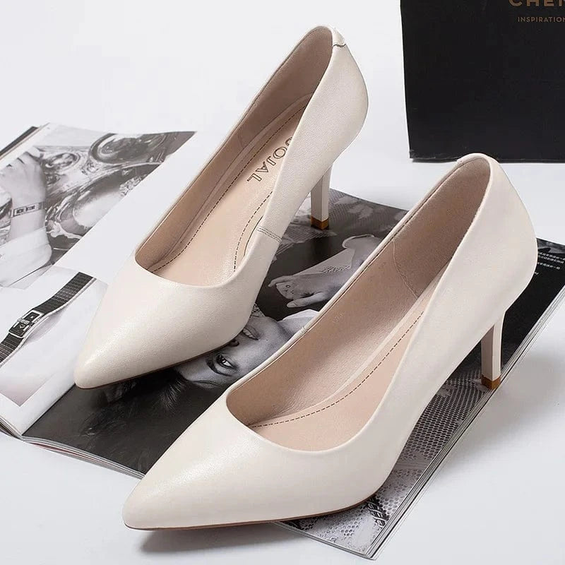 PDEP genuine cow leather Women's office Shoes 2023 point toe Stiletto Professional High Heels Work Shoes Women