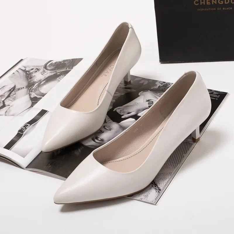 PDEP genuine cow leather Women's office Shoes 2023 point toe Stiletto Professional High Heels Work Shoes Women