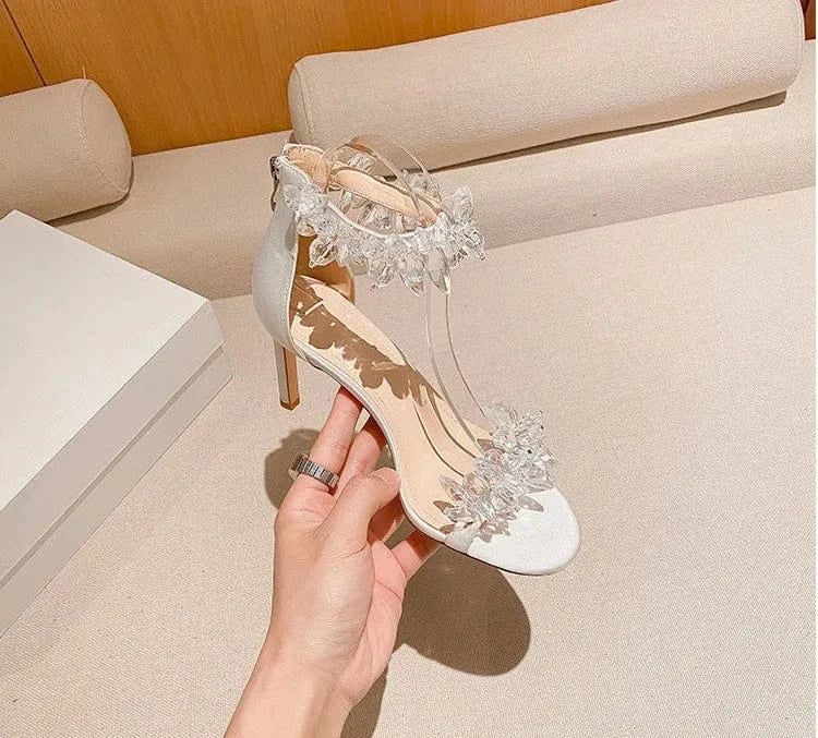 PDEP luxury crystal rhinestone ankle belt high quality bridal wedding shoes stiletto white women lace up bridal heels