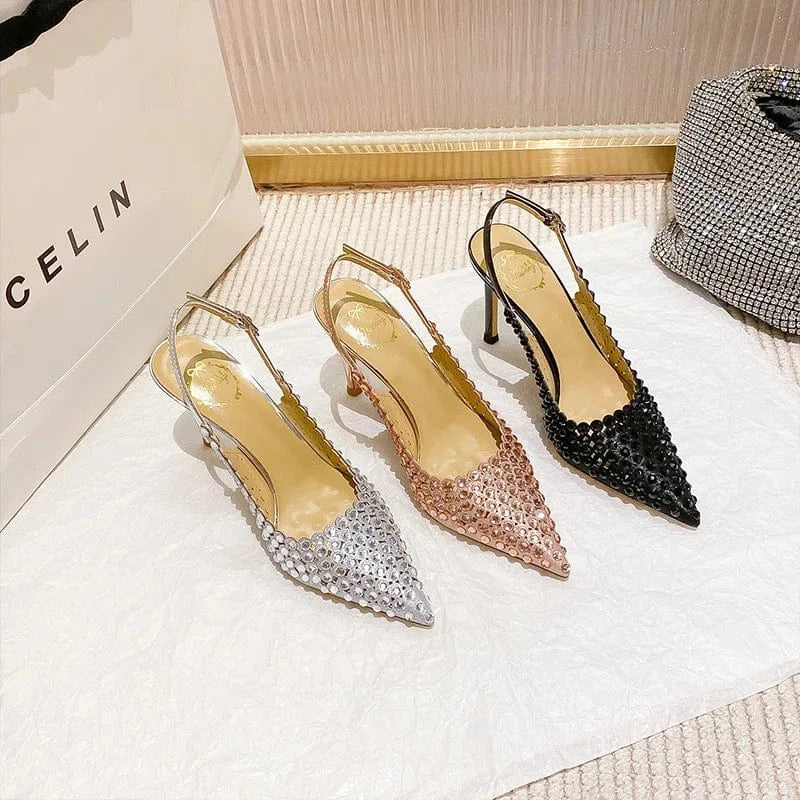 PDEP Rhinestone High Heels for ladies crystal luxury Women's 2023 Summer point toe Sandal Bridal Wedding Heel