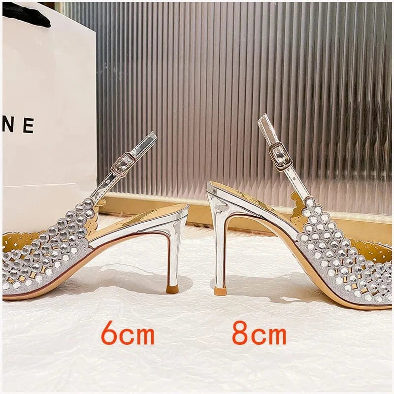 PDEP Rhinestone High Heels for ladies crystal luxury Women's 2023 Summer point toe Sandal Bridal Wedding Heel