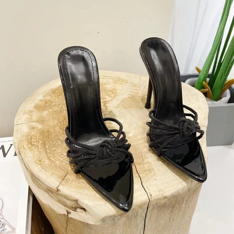 PDEP rhinestone ladies thin stiletto Heels 2023 Summer New cross Diamond Fashion pointed toe High Heels Slippers for women