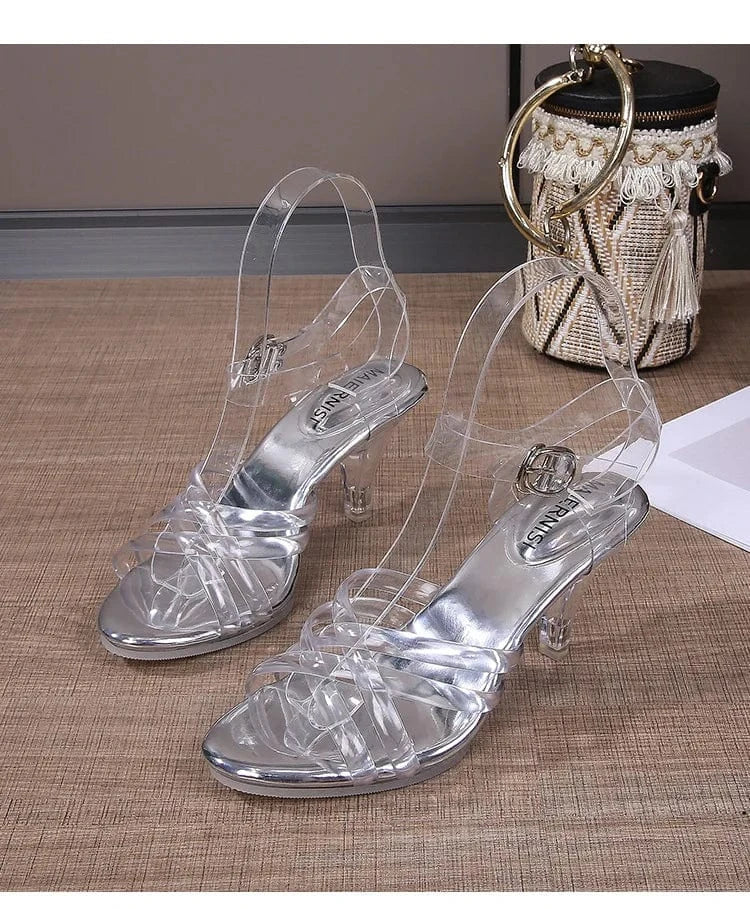PDEP sandales femme 6.5cm Middle Heels 2023 Summer New Women's Shoes Temperament transparent High Heeled sandals