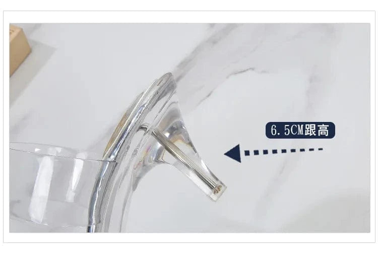 PDEP wholesale crystal PVC clear transparent high heel slippers 6.5cm summer sandals for women and ladies