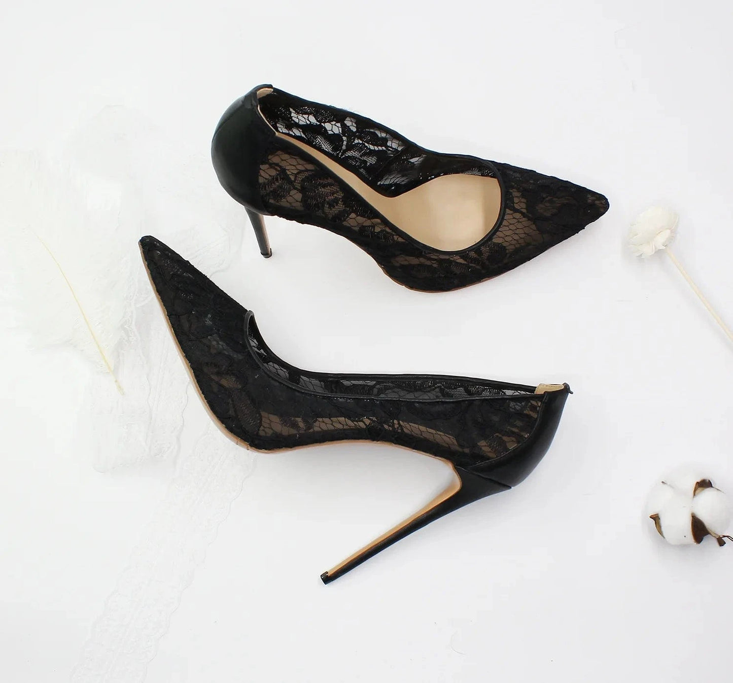 PDEP wholesale sexy lace hollow shallow elegant point toe plus size 46 ladies shoes heels women stiletto pump shoes for women