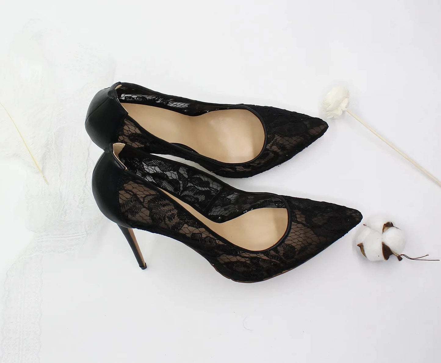 PDEP wholesale sexy lace hollow shallow elegant point toe plus size 46 ladies shoes heels women stiletto pump shoes for women