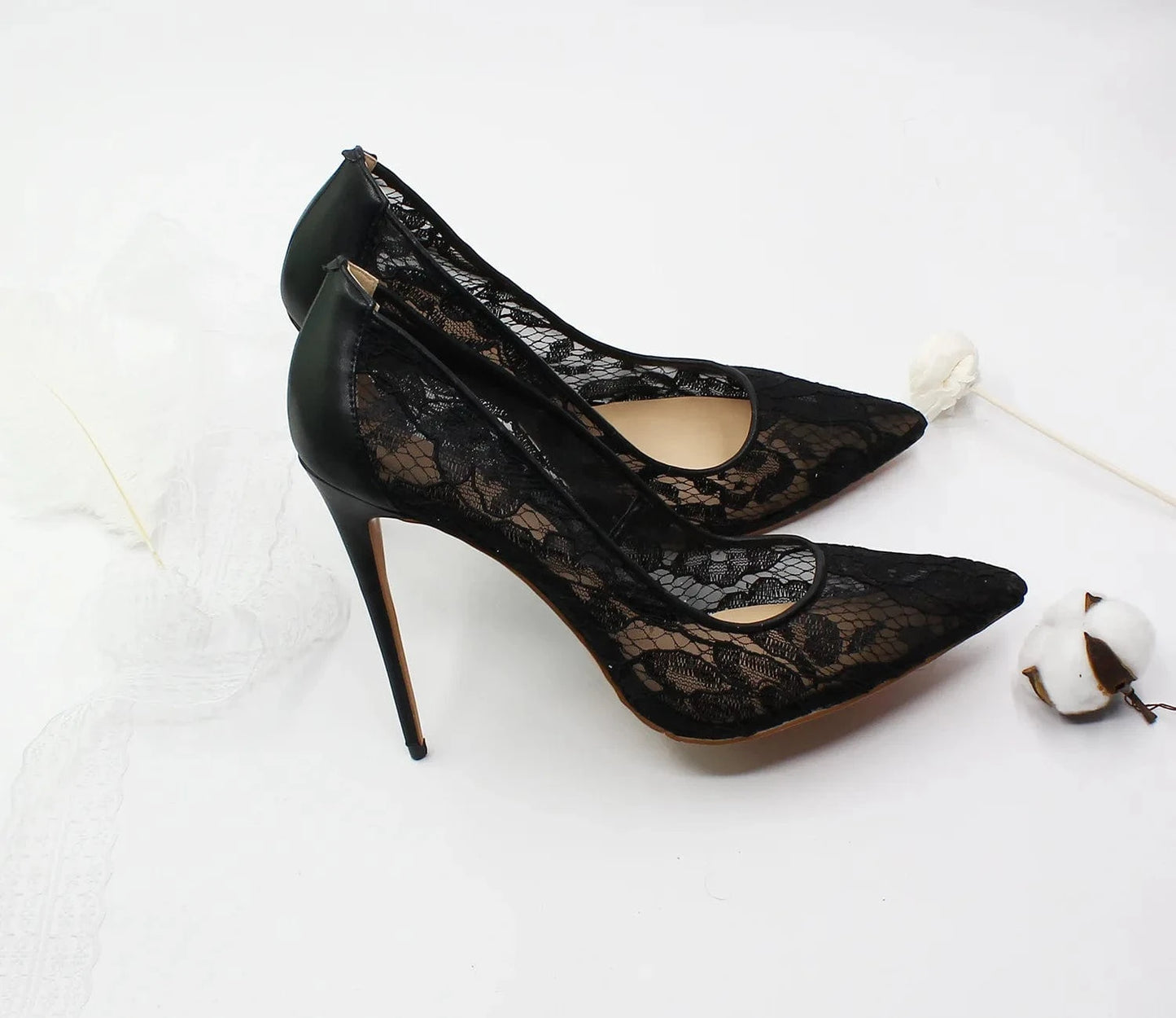 PDEP wholesale sexy lace hollow shallow elegant point toe plus size 46 ladies shoes heels women stiletto pump shoes for women