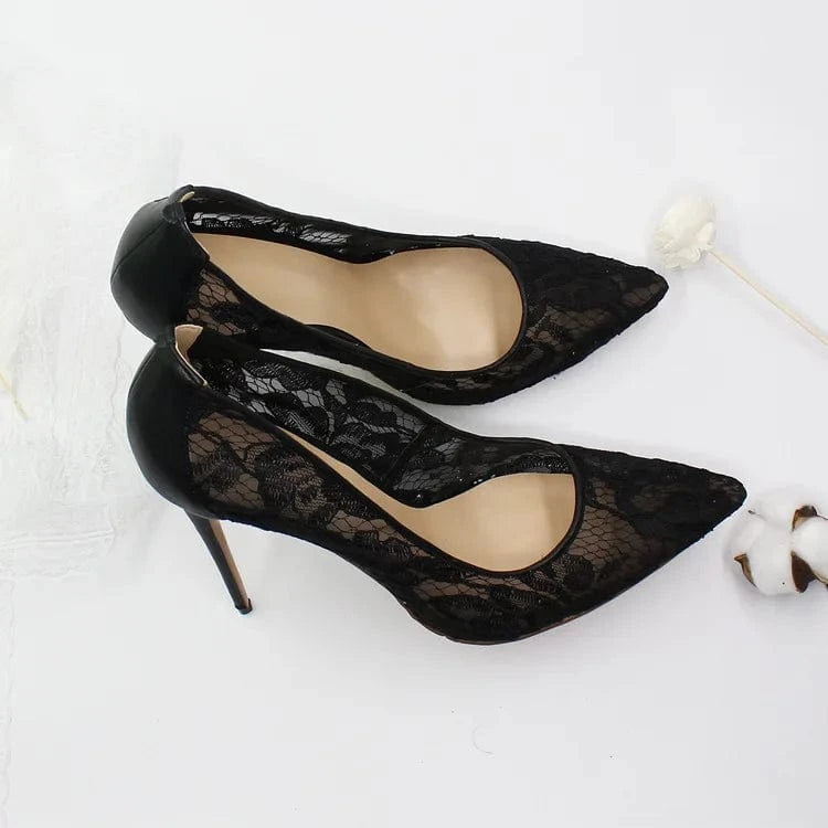 PDEP wholesale sexy lace hollow shallow elegant point toe plus size 46 ladies shoes heels women stiletto pump shoes for women