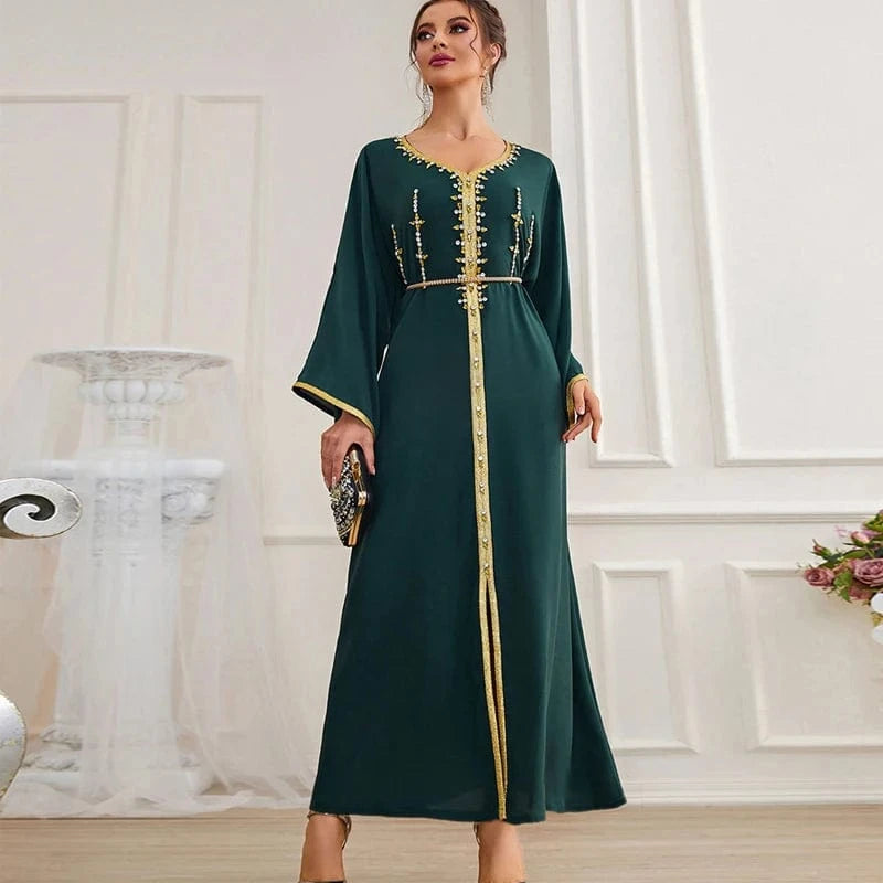 Pearl Beaded Dubai Abaya Saudi Arab Rhinestone Robe Islamic Clothing Diamond Abaya Dubai Women Muslim Dress