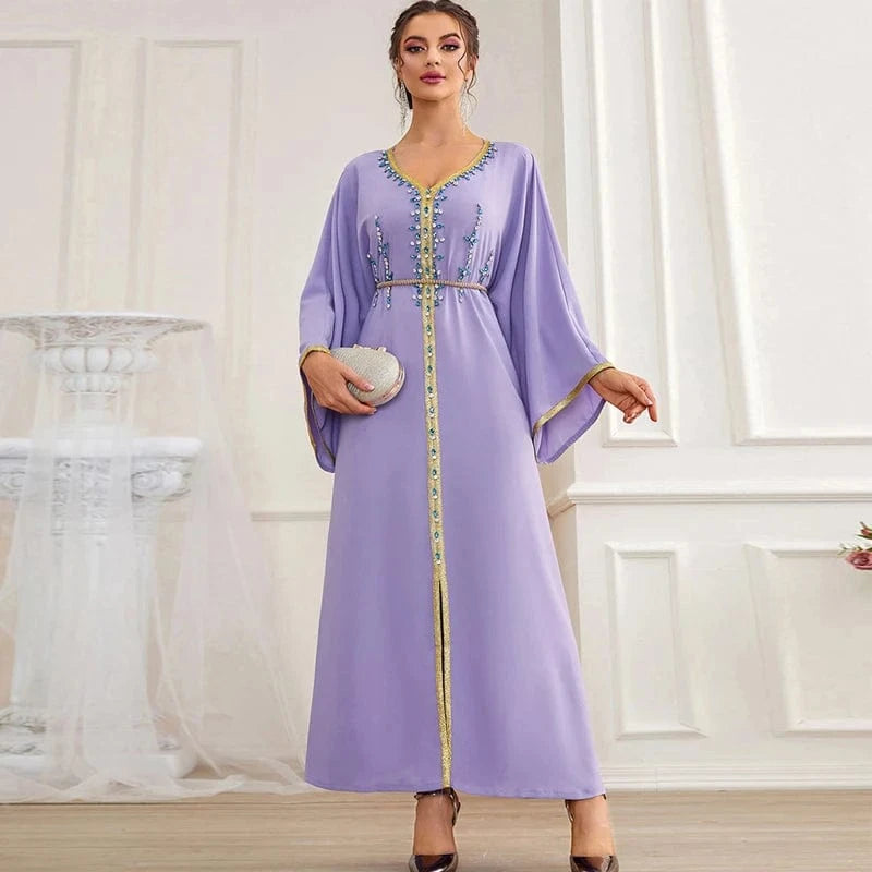 Pearl Beaded Dubai Abaya Saudi Arab Rhinestone Robe Islamic Clothing Diamond Abaya Dubai Women Muslim Dress