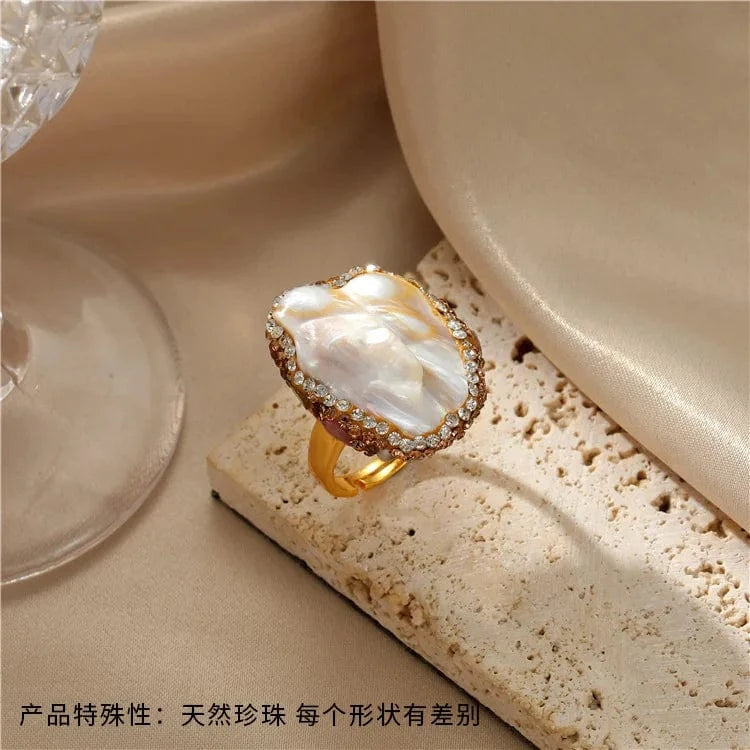 pearl ring / 1 French hawaiian baroque natural stone pink topaz turquoise evil eye pearl rings jewelry women