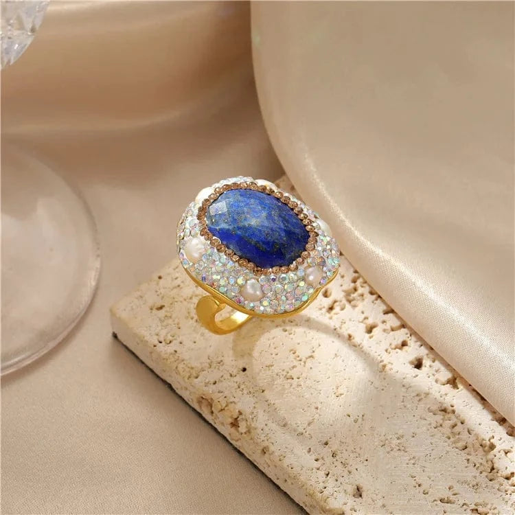 pearl ring / 5 French hawaiian baroque natural stone pink topaz turquoise evil eye pearl rings jewelry women