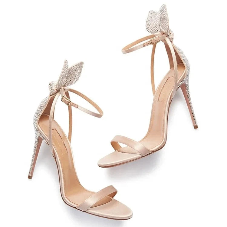Peep toe sandals ankle strap temperament ladies sandals rhinestone bow decoration high heel sexy party sandals