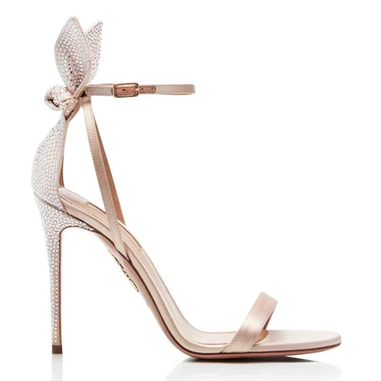 Peep toe sandals ankle strap temperament ladies sandals rhinestone bow decoration high heel sexy party sandals